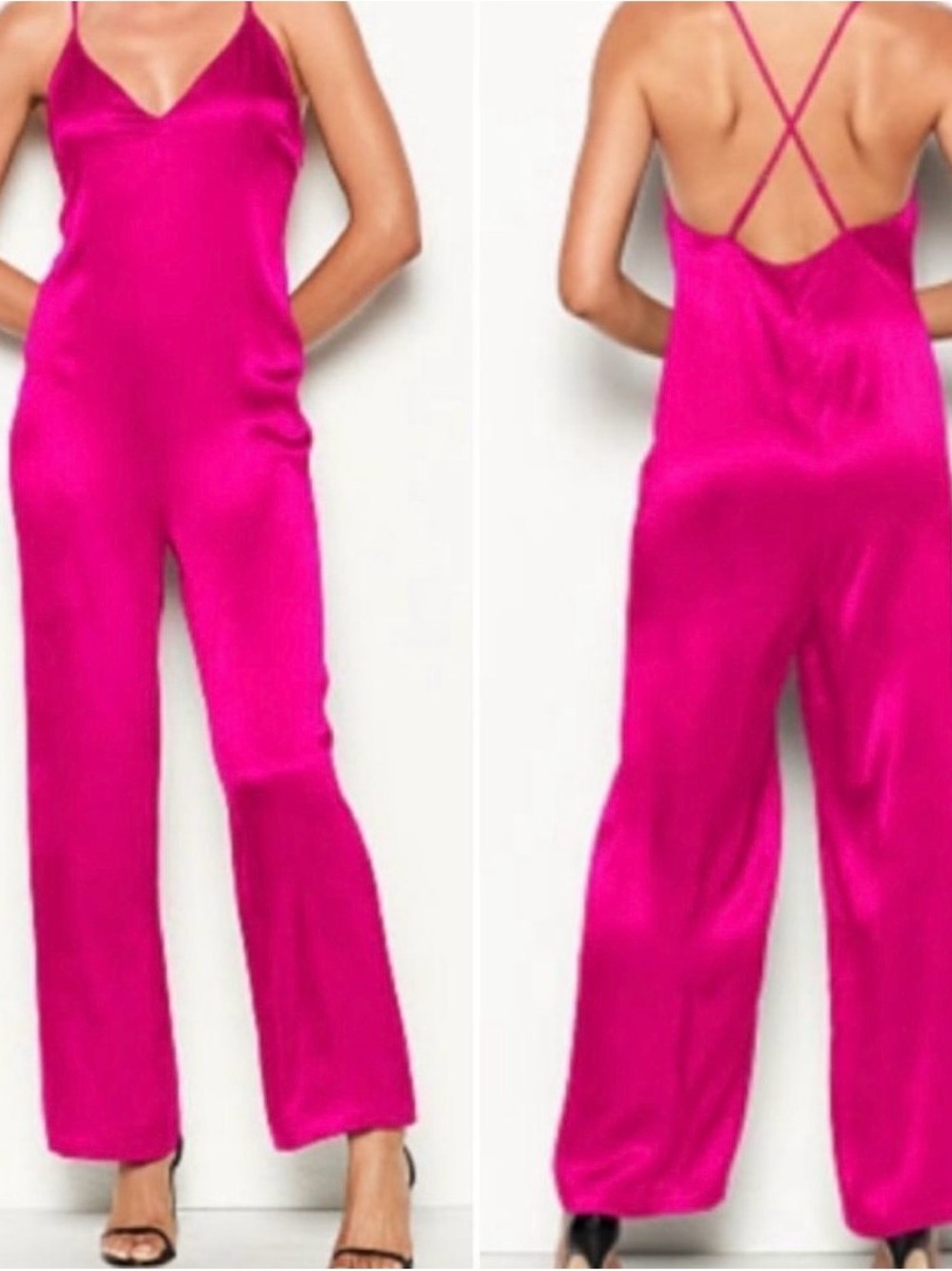 Victoria's Secret Hot Pink Satin Spaghetti-Strap Jumpsuit